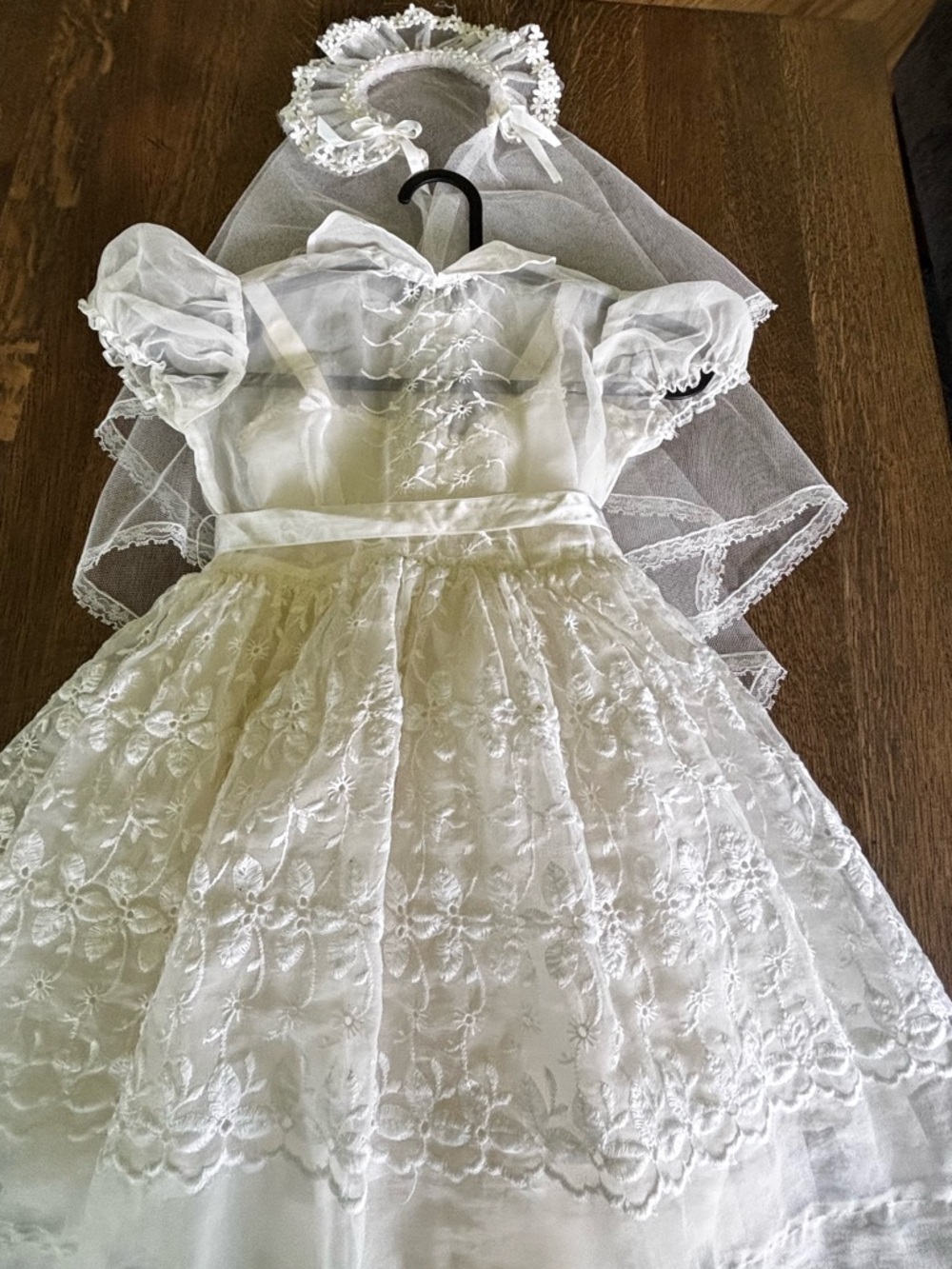 Vintage Sears Honeysuckle 6X First Communion Dress  3pc Lace Set Veil.